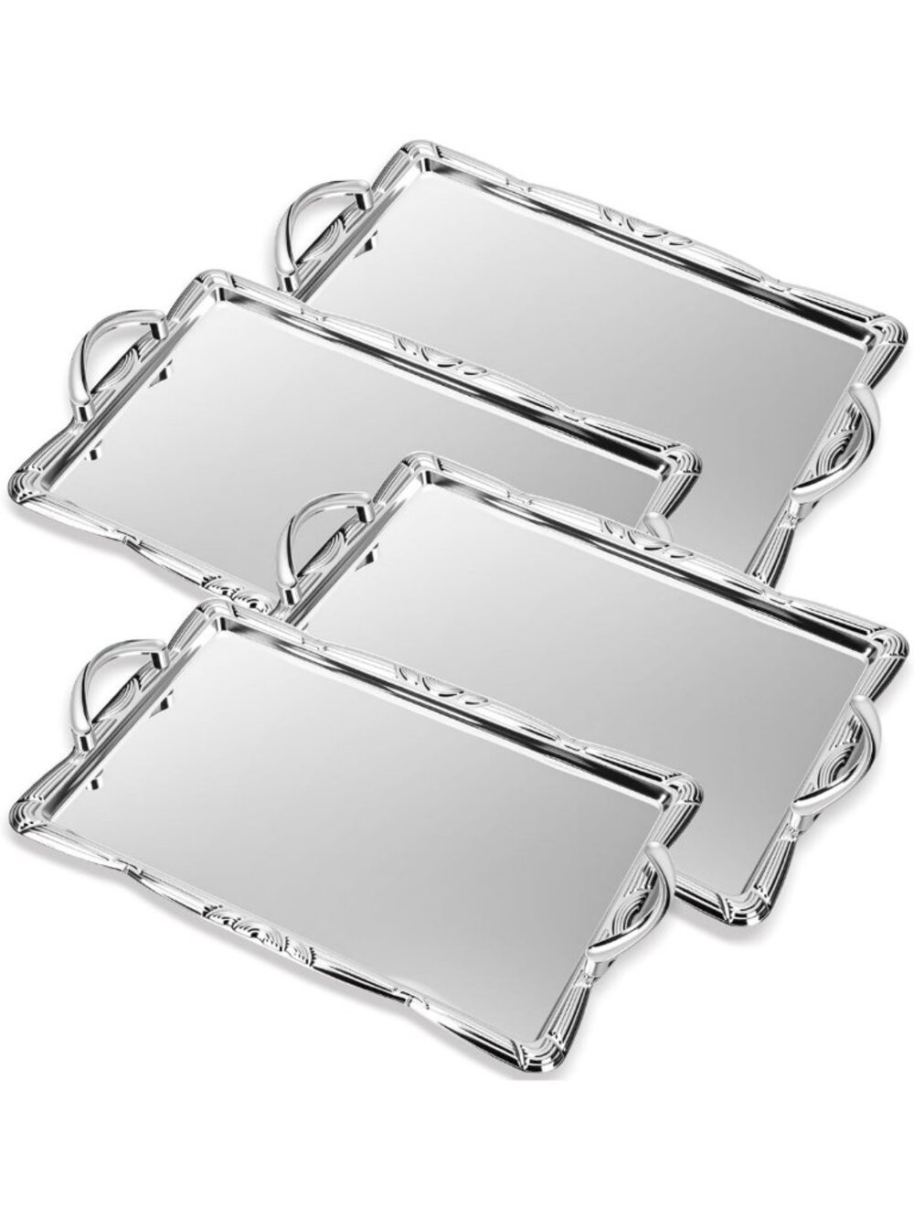 Set of 4 Elegant Silver Serving Trays - Durable Stainless Steel for Entertaining